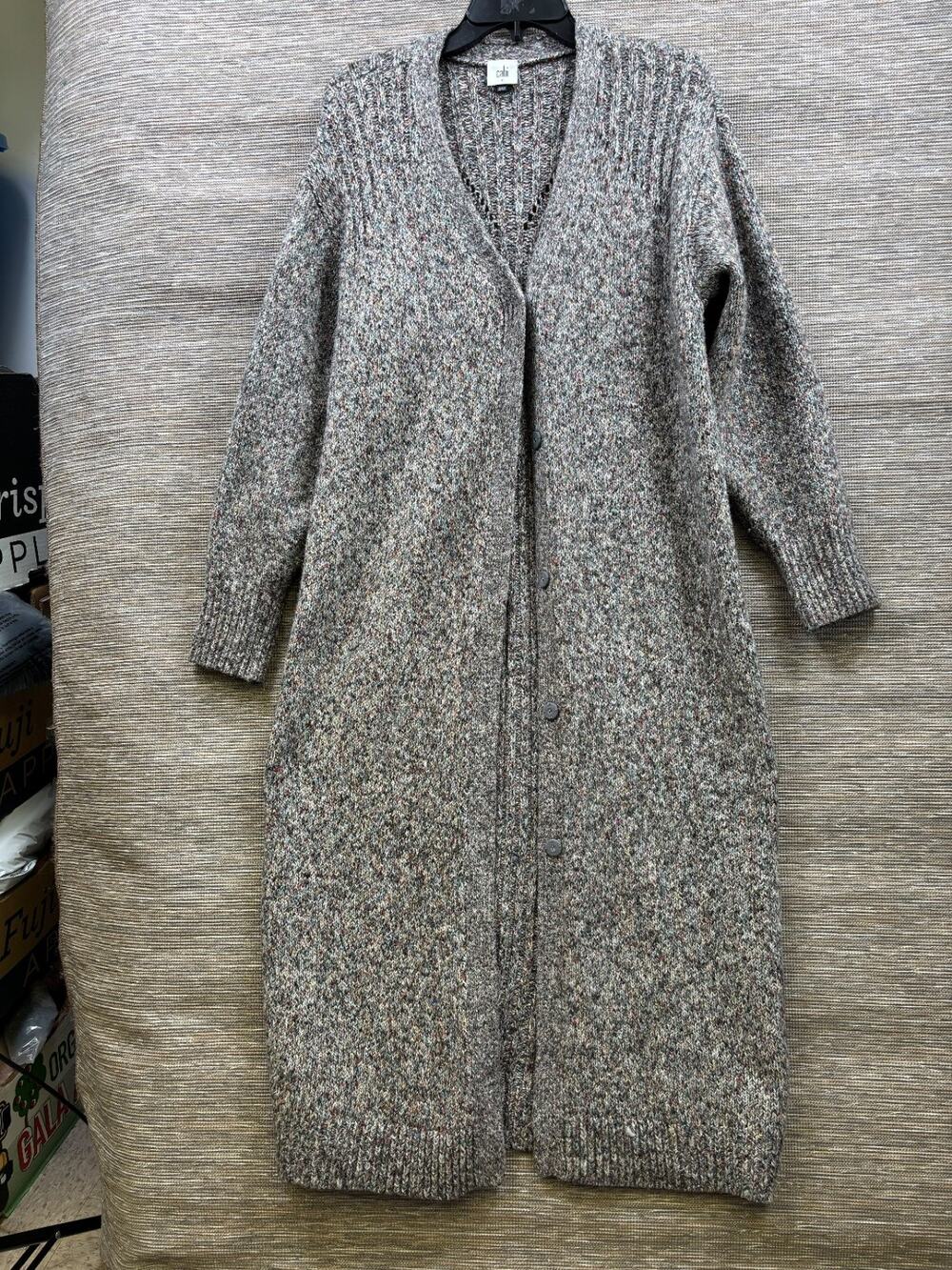 Cabi Long Marled Knit Open Front Cardigan Sweater Womens Size S Gray Multicolor